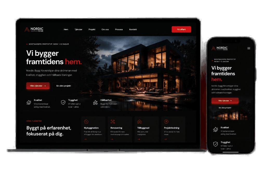 Racsom – exempel på hemsida i laptop och mobil